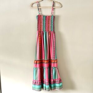 Colorful Smocked Maxi Dress Pattern Tiered Sundress Resort Vacation Dress